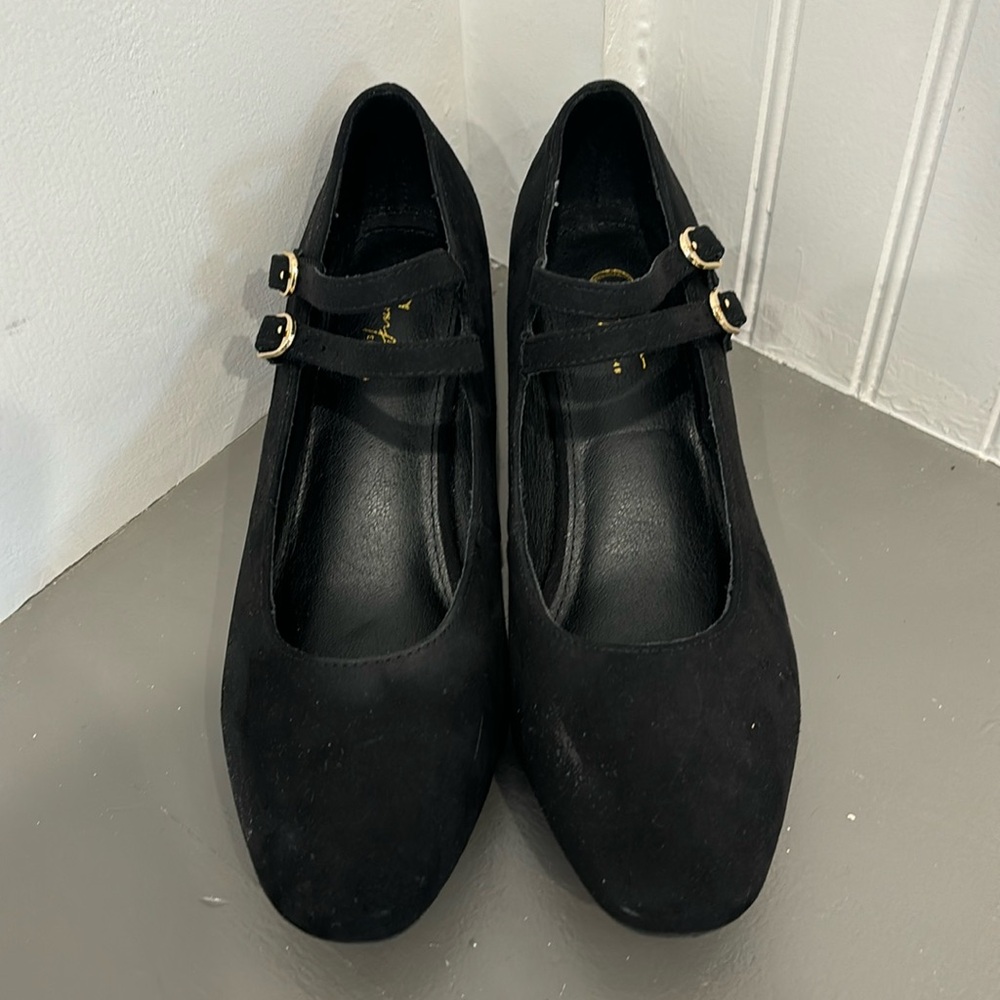 Black Faux Suede Mary Jane’s